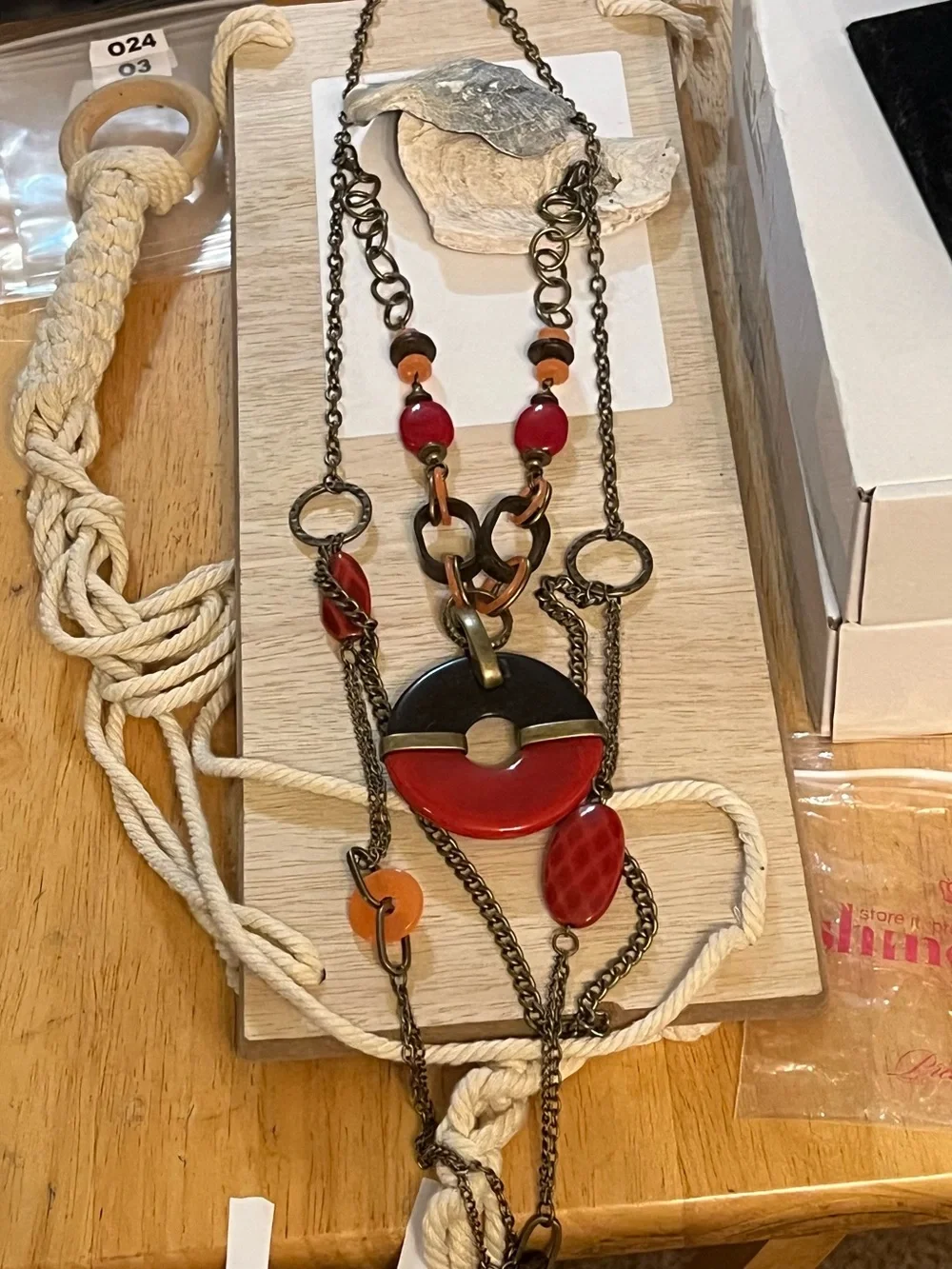 Premier Designs Red and Orange Mixed-Media Pendant Necklace